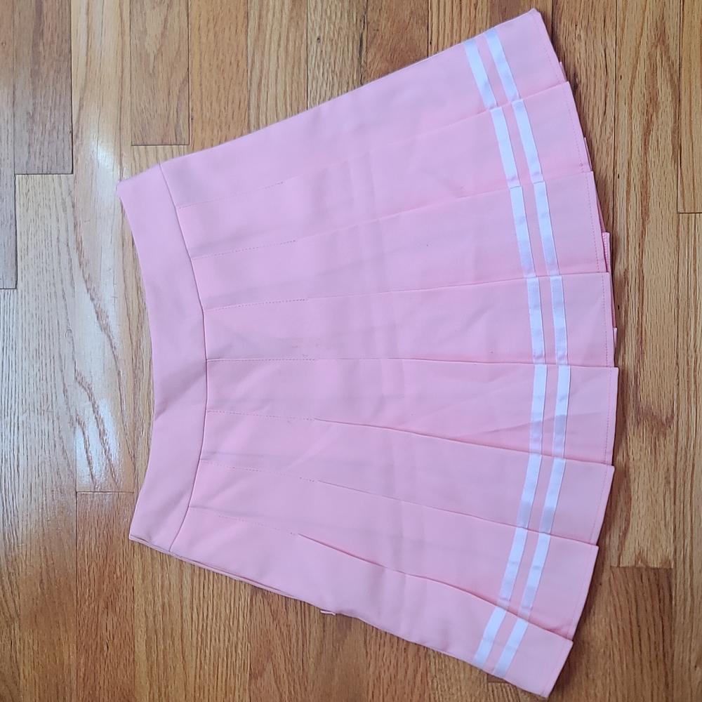 Pink Striped Pleated Mini Skirt